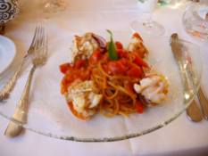 Linguine with lobster paired very well with the Vermentino on the next picture..