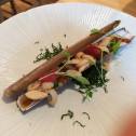 Razor clam with braised sea cucumber, pickled cucumber, wind dried sausage