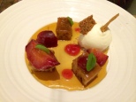 Maple syrup pudding, preserved plum, rum, buttermilk